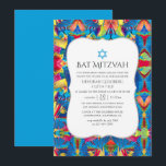 Feestelijke Bat Mitzvah met Fiesta-patroon Kaart<br><div class="desc">Kleurrijk festivalthema bat mitzvah-uitnodiging,  ontworpen om snel en eenvoudig aan te passen aan de specifieke details van uw evenement.</div>