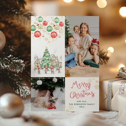 Feestelijke Bauble Sneeuwvlokken Vrolijk Kerstfees Feestdagenkaart