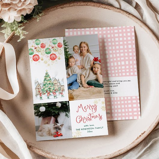 Feestelijke Bauble Sneeuwvlokken Vrolijk Kerstfees Feestdagenkaart