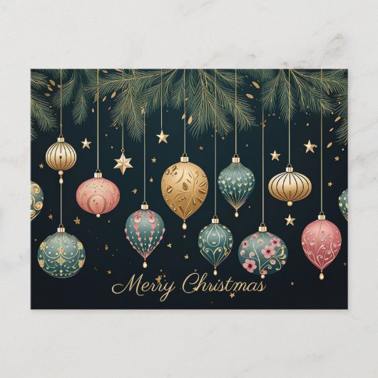 Feestelijke Baubles Christmas Wenskaart Feestdagenkaart (Voorkant)