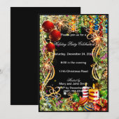 Feestelijke Baubles Kaarsen Kerstfeest Uitnodiging (Voorkant / Achterkant)