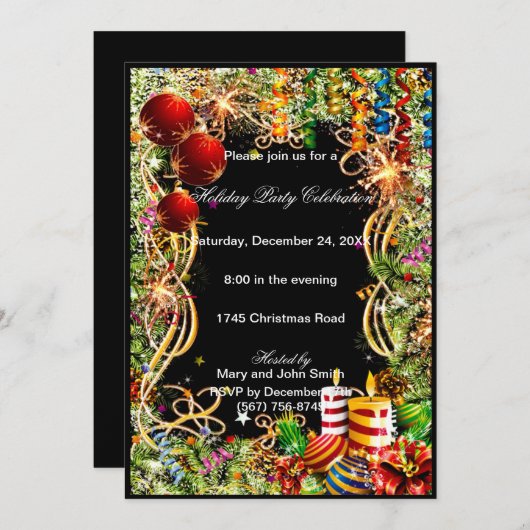 Feestelijke Baubles Kaarsen Kerstfeest Uitnodiging (Voorkant / Achterkant)