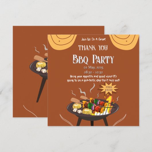 Feestelijke BBQ bedankkaart – Sinaasappel & Bruin (Voorkant / Achterkant)