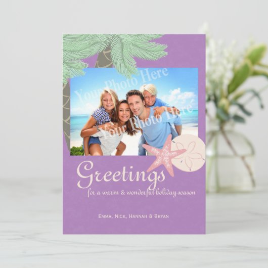 Feestelijke Beach Holiday Flat Kaart Foto Groeten (Staand voorkant)