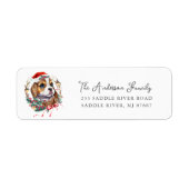 Feestelijke Beagle Dog in Santa Hat retouradres Etiket (Voorkant)