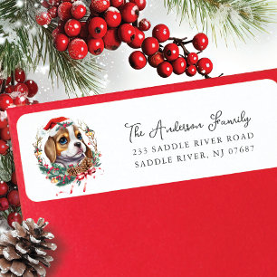 Feestelijke Beagle Dog in Santa Hat retouradres Etiket