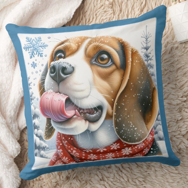 Feestelijke Beagle Dog Sneeuwvlokken Kerstmis Pupp Kussen (Creator heeft geüpload)