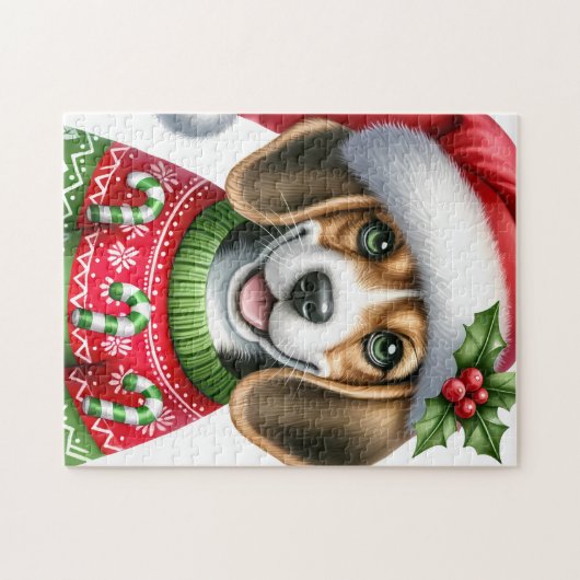 Feestelijke Beagle Santa Hond Kerstmis Puppy Legpuzzel (Horizontaal)