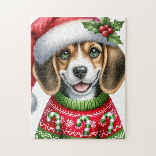 Feestelijke Beagle Santa Hond Kerstmis Puppy Legpuzzel (Verticaal)