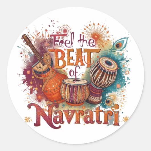 Feestelijke Beats – Kleurrijke Navratri Celebratio Ronde Sticker (Voorkant)