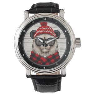 Feestelijke beer met hoed en sjaal horloge