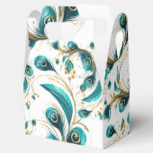 Feestelijke behandeldoos met pauwenveren bedankdoosjes (Geopend)