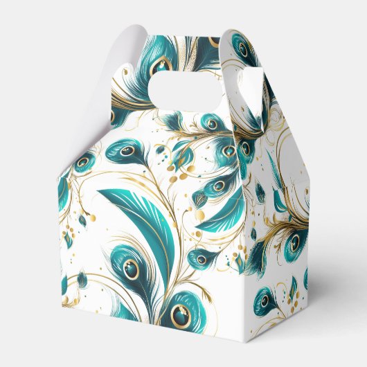 Feestelijke behandeldoos met pauwenveren bedankdoosjes (Voorkant Zijde)