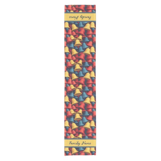 Feestelijke bel en sneeuwvlok patroon korte tafelloper (Voorkant)