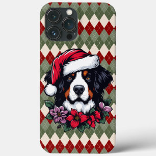Feestelijke Berner Hond met Santa Hat en Florals Case-Mate iPhone Case