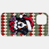 Feestelijke Berner Hond met Santa Hat en Florals Case-Mate iPhone Case (Achterkant (horizontaal))