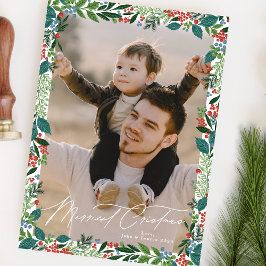 Feestelijke Berry Classic Groene Kerstmis Foto Feestdagenkaart