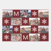 Feestelijke Berry Snowflakes Monogram Fotocollage Inpakpapier Vel (Voorkant 3)