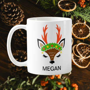 Feestelijke beskrans Kerstgewei Reindeer Gezicht Koffiemok
