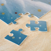 Feestelijke besneeuwde dorpsscène. legpuzzel (Zijkant)