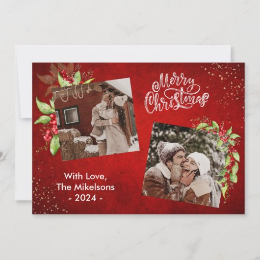 Feestelijke Bessen en Groene Takken Prettig Kerstm Feestdagenkaart (Voorkant)