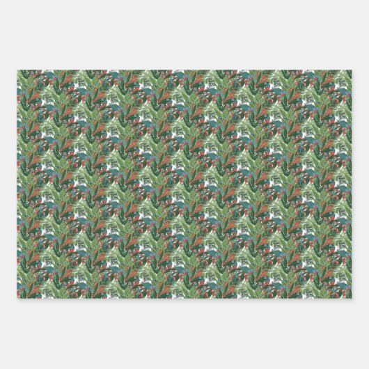 Feestelijke bessen Traditionele Groene & Rode Kers Inpakpapier Vel (Voorkant)