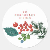 Feestelijke bessen Traditionele Groene & Rode Kers Ronde Sticker (Voorkant)