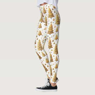 Feestelijke betegelde gouden kerstbomen patroon leggings