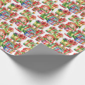 Feestelijke betegelde kerst elf cadeaupapier (Hoek)