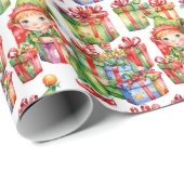 Feestelijke betegelde kerst elf cadeaupapier (Rol Hoek)