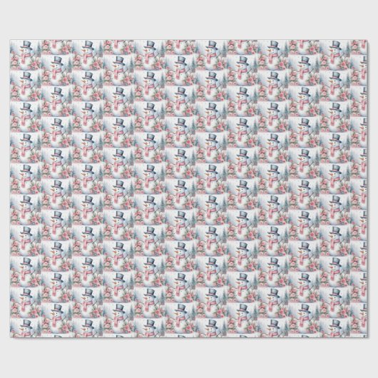 Feestelijke betegelde Kerst waterverf sneeuwpop ro Cadeaupapier (Vlak)