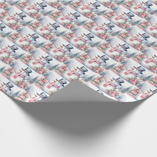 Feestelijke betegelde Kerst waterverf sneeuwpop ro Cadeaupapier (Hoek)