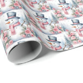 Feestelijke betegelde Kerst waterverf sneeuwpop ro Cadeaupapier (Rol Hoek)