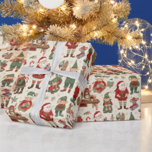 Feestelijke betegelde Kerstman elf Cadeaupapier