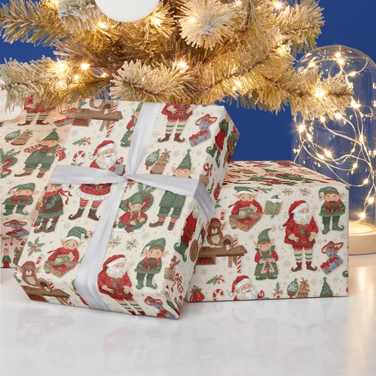 Feestelijke betegelde Kerstman elf Cadeaupapier (Feestdagen)