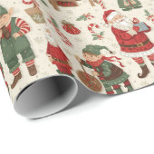 Feestelijke betegelde Kerstman elf Cadeaupapier (Rol Hoek)