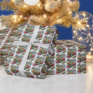 Feestelijke betegelde Kersttrein Cadeaupapier