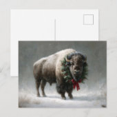 Feestelijke Bizon met Kerstkrans Briefkaart (Voorkant / Achterkant)