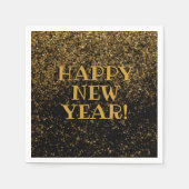 Feestelijke Black and Gold Glitter Confetti Happy Servet (Voorkant)