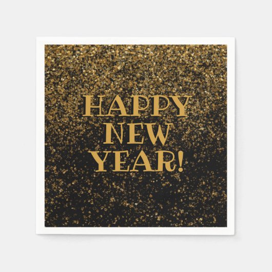 Feestelijke Black and Gold Glitter Confetti Happy Servet (Voorkant)