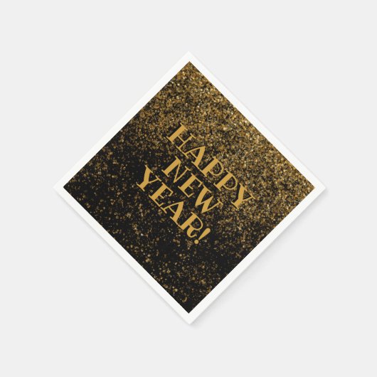 Feestelijke Black and Gold Glitter Confetti Happy Servet (Hoek)