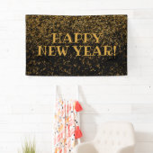 Feestelijke Black and Gold Glitter Gelukkig Nieuwj Spandoek (Insitu)