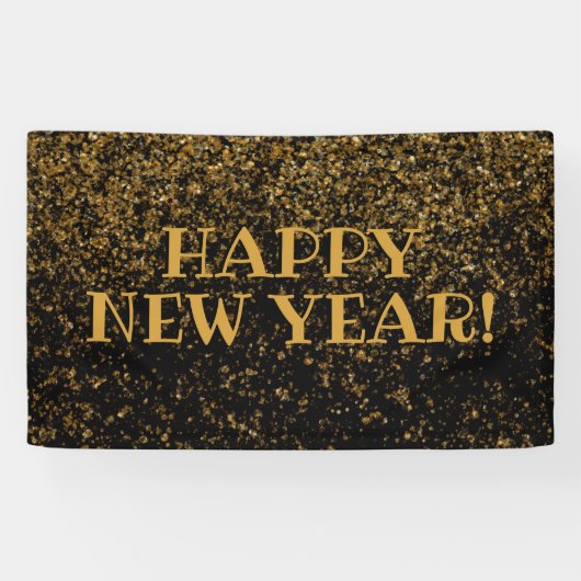 Feestelijke Black and Gold Glitter Gelukkig Nieuwj Spandoek (Horizontaal)