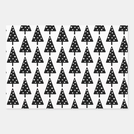 Feestelijke Black and White Holiday Trees Wrapping Inpakpapier Vel (Voorkant 3)