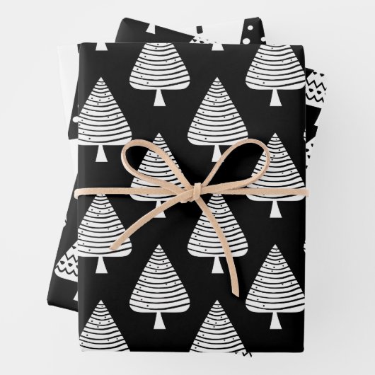 Feestelijke Black and White Holiday Trees Wrapping Inpakpapier Vel (In situ)