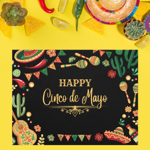 Feestelijke Black Cinco de Mayo Fiesta Icons Briefkaart