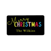 Feestelijke Black Merry Christmas Family Name Desi Etiket (Voorkant)