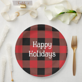 Feestelijke Black & Red Plaid Vakantiepapier Borde Papieren Bordje