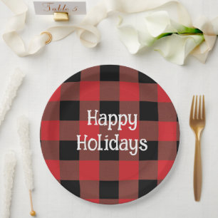 Feestelijke Black & Red Plaid Vakantiepapier Borde Papieren Bordje
