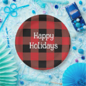 Feestelijke Black & Red Plaid Vakantiepapier Borde Papieren Bordje (Feest)